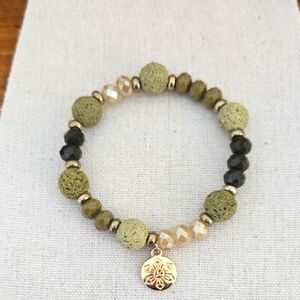 Lava Rock & Glass Bead Stretch Bracelet